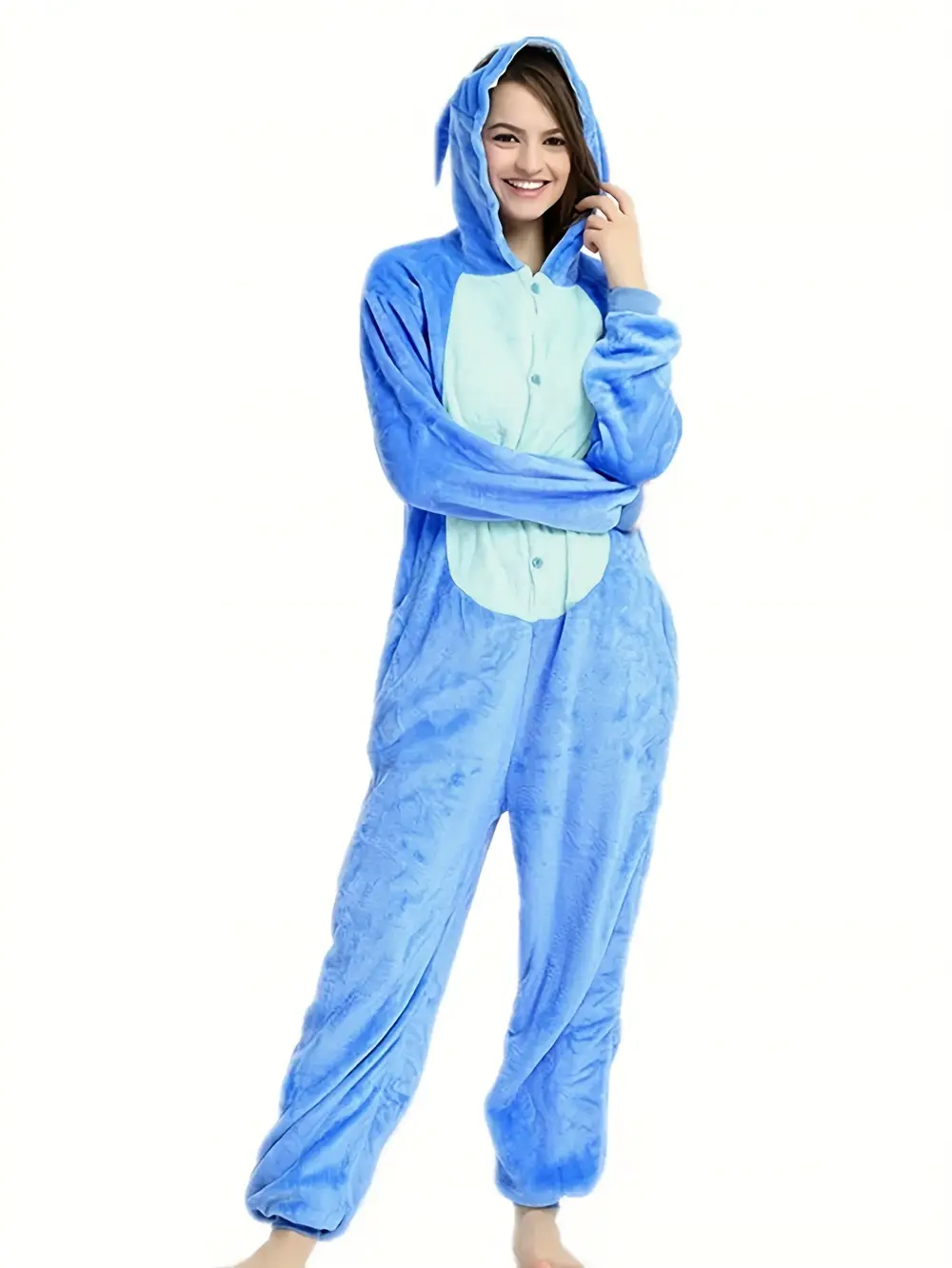 Pyjama combinaison Stitch adulte en polaire douce avec capuche – unisexe confortable – Image 5