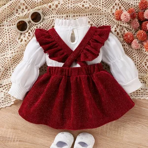 Ensemble robe longue bébé fille style princesse – 2 pièces col fantaisie nœud doré