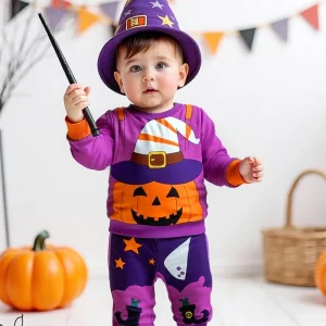 Ensemble garçon Halloween – sweat à motif citrouille et pantalon assorti