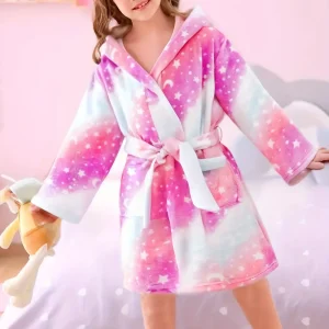 Peignoir enfant à capuche – motif dessin animé doux et confortable pour fille