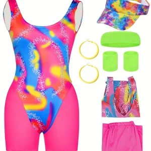 Déguisement femme années 80 – ensemble fluo avec veste et legging rétro