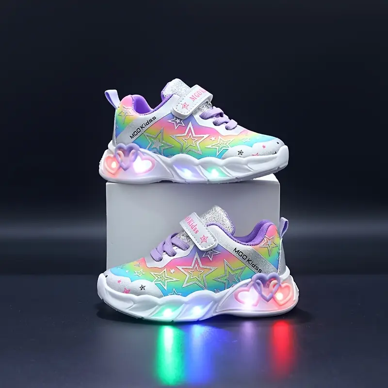 Baskets fille motifs étoile et cœur – Chaussures sport confort rose – Image 2