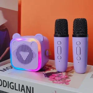 Mini karaoké portable avec 2 micros sans fil LED – idéal soirées et enfants