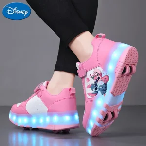 Chaussures de patinage à LED USB avec roues amovibles et motif dessin animé