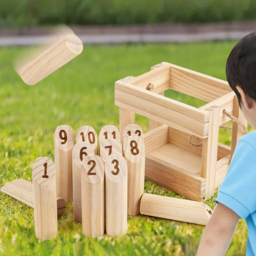 Jeux de quilles en bois – Jeu traditionnel en extérieur pour enfants – Bois naturel durable et ludique – Image 4
