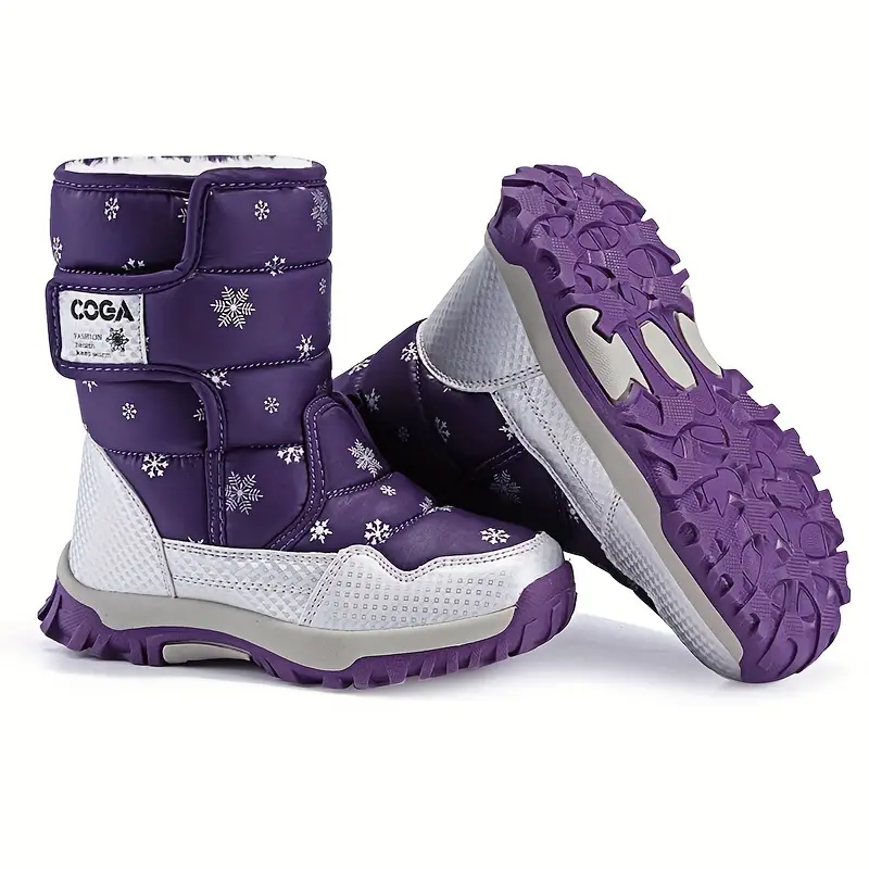 Bottes de neige enfant imperméables avec doublure chaude et motif flocon – Image 2