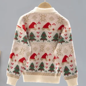 Pull de Noël enfant en tricot doux motif sapin – chaud et confortable