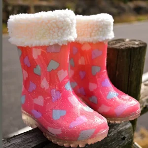 Bottes de pluie fourrées fille – imprimé cœurs doux et intérieur chaud