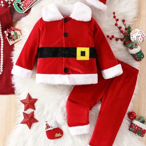 Déguisement Père Noël 3 pièces – costume complet bonnet veste ceinture