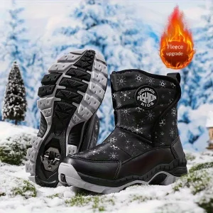 Bottes de neige garçon doublées polaire motif étoile – hiver chaud et antidérapant