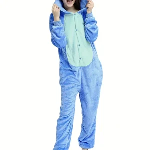 Pyjama combinaison Stitch adulte en polaire douce avec capuche – unisexe confortable