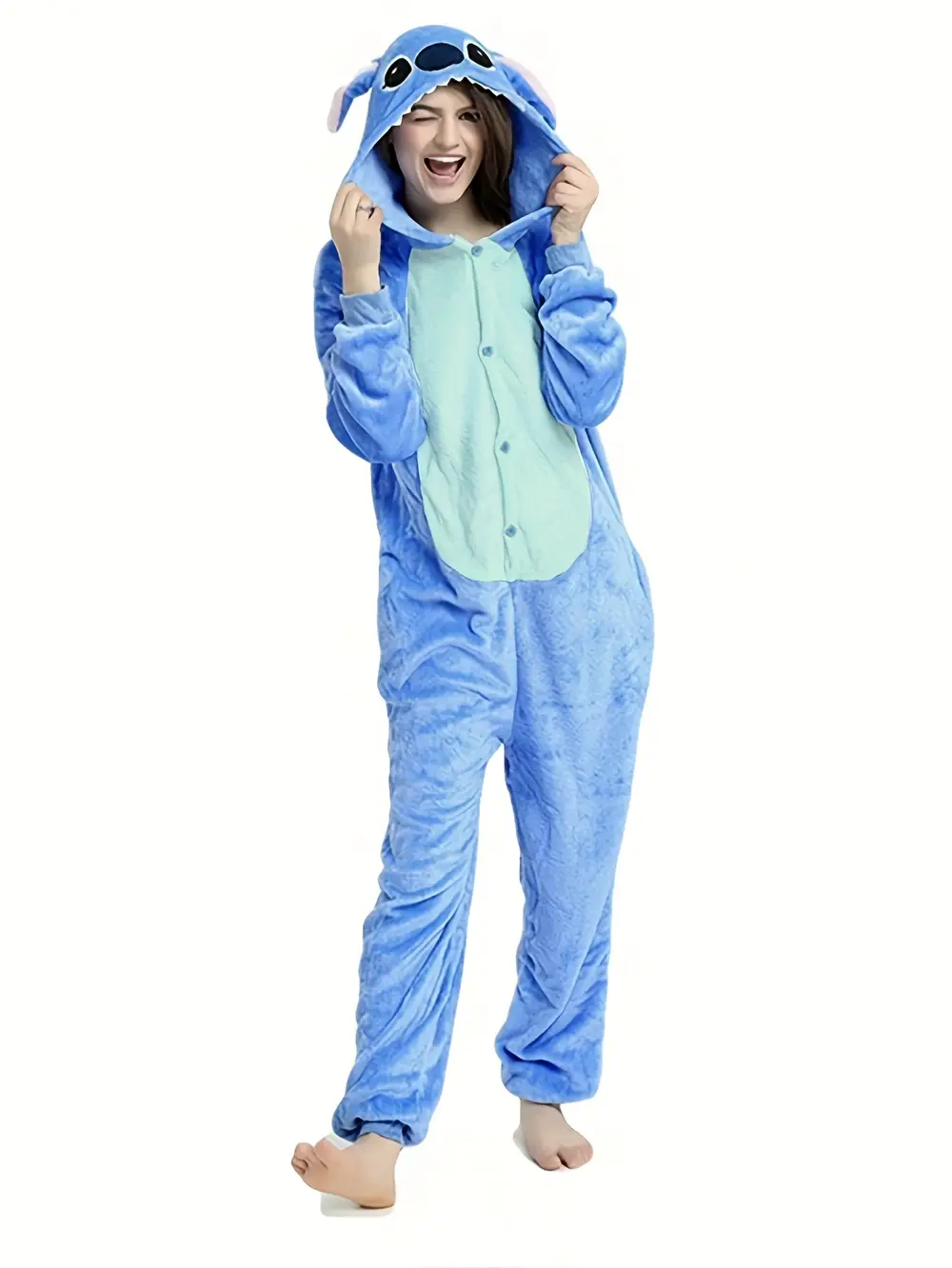 Pyjama combinaison Stitch adulte en polaire douce avec capuche – unisexe confortable