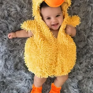 Combinaison pyjama enfant en flanelle douce – motif canard et oreilles lapin