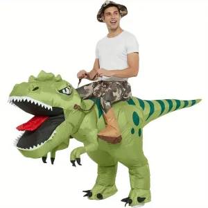 Costume dinosaure gonflable T-Rex adulte avec cavalier – effet réaliste