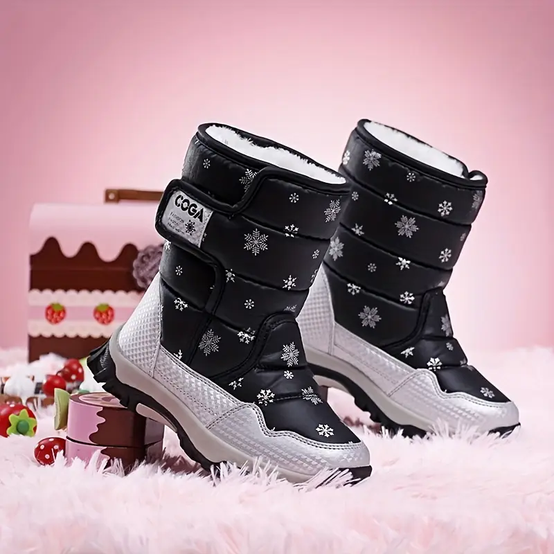 Bottes de neige enfant imperméables avec doublure chaude et motif flocon – Image 8