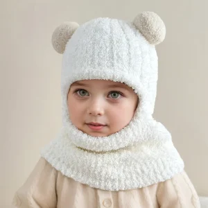 Bonnet à capuche enfant avec oreilles de loup – chaud et doux pour l’hiver