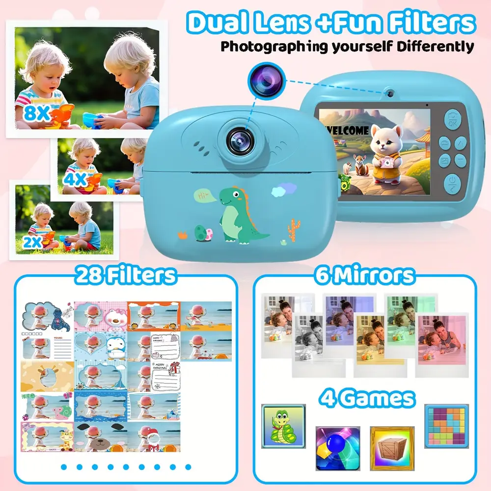 Appareil photo instantané enfant 1080P – double objectif, impression HD – Image 9