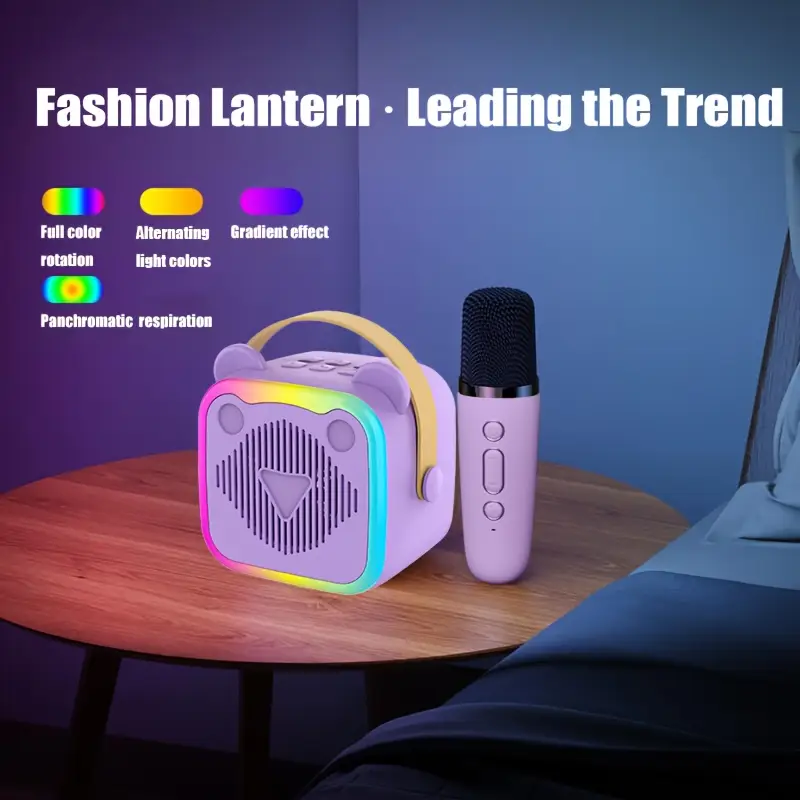 Mini karaoké portable avec 2 micros sans fil LED – idéal soirées et enfants – Image 7