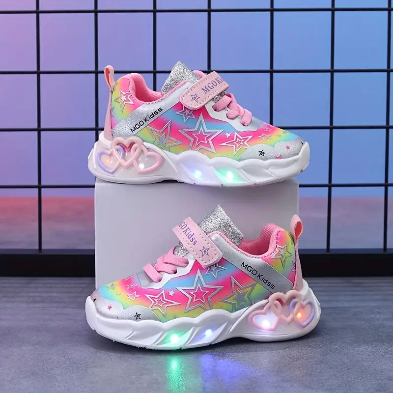 Baskets fille motifs étoile et cœur – Chaussures sport confort rose – Image 4