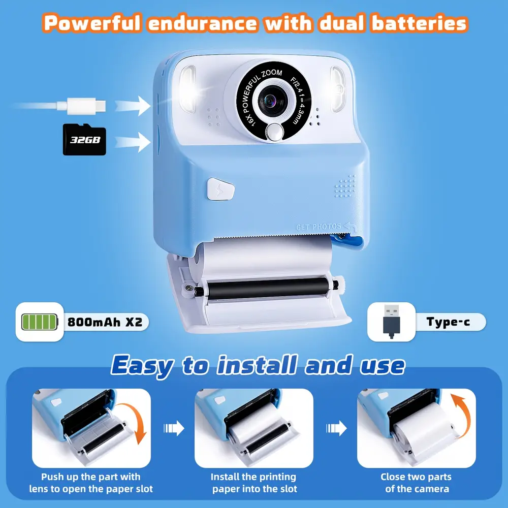 Appareil photo instantané pour enfants avec vidéo 1080P – cadeau ludique éducatif – Image 7