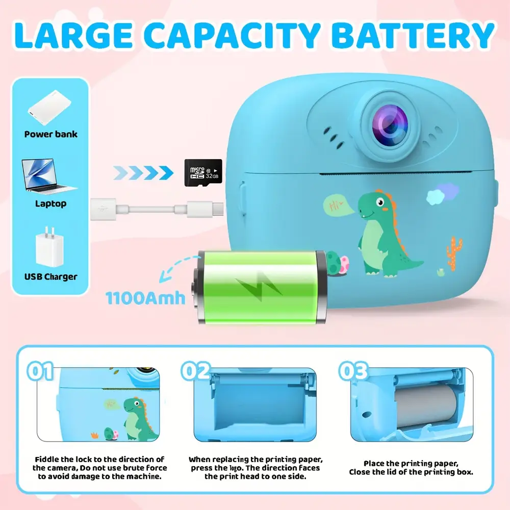 Appareil photo instantané enfant 1080P – double objectif, impression HD – Image 8