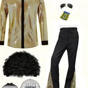 Costume disco homme rétro brillant – chemise manches longues et pantalon scène