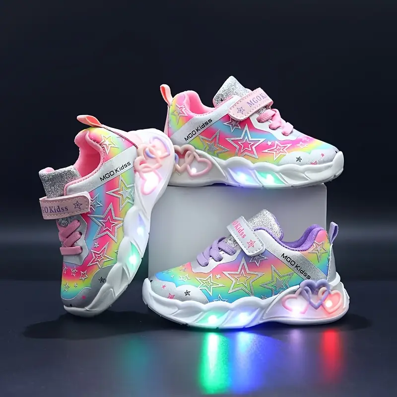 Baskets fille motifs étoile et cœur – Chaussures sport confort rose – Image 3