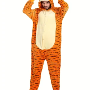 Combinaison pyjama tigre adulte en peluche – costume douillet pour cosplay et maison