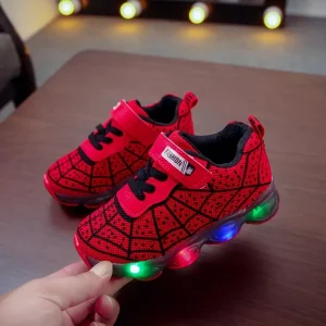 Baskets enfant à LED motif toile d&rsquo;araignée – style lumineux Spider-Man