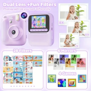 Appareil photo instantané enfant 48MP avec impression thermique et carte 32Go