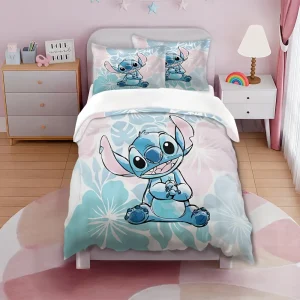 Parure de lit 3 pièces Lilo & Stitch – housse de couette et taies dessin animé doux