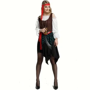 Déguisement pirate adulte style Jack Sparrow – chemise, gilet et ceinture