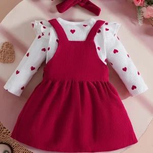 Tenue naissance bébé fille – haut à manches longues en velours côtelé avec cœur imprimé