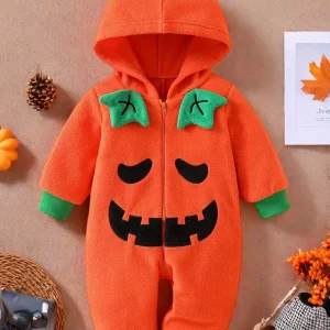 Combinaison bébé Halloween citrouille à capuche – douce et confortable