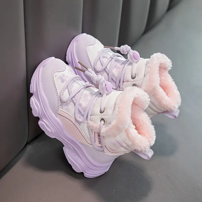 Bottes de neige fille fourrées polaire – montantes confort avec lacets élastiques