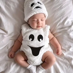 Ensemble bébé sans manches en peluche avec bonnet assorti – look photo adorable