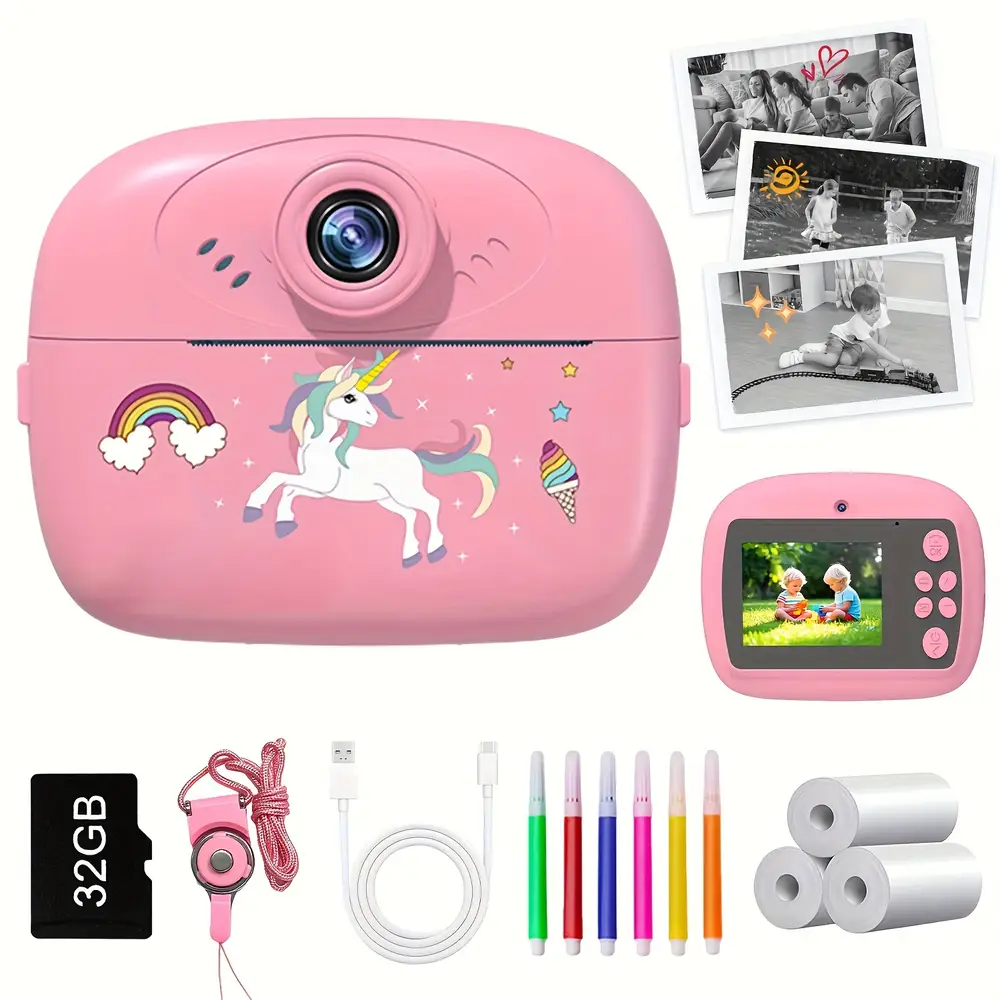 Appareil photo instantané enfant 1080P – double objectif, impression HD