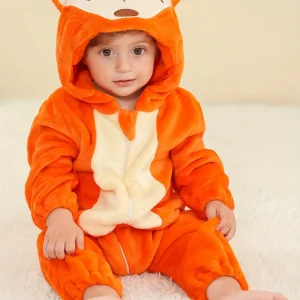 Combinaison renard enfant à capuche – pyjama doux pour déguisement ou fête
