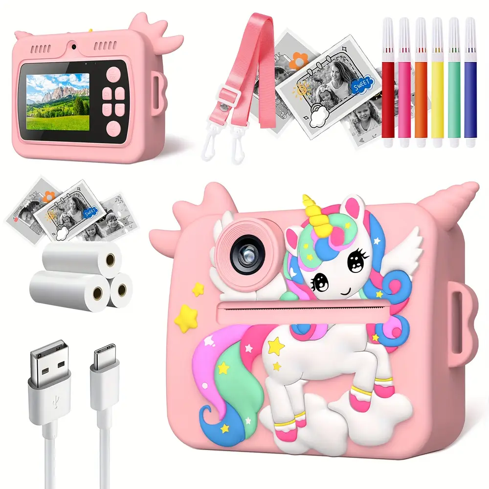 Appareil photo instantané enfant HD 1080P – caméra amusante avec impression intégrée