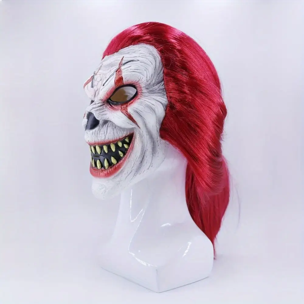 Masque de clown réaliste avec cheveux ondulés – latex effrayant pour Halloween – Image 7