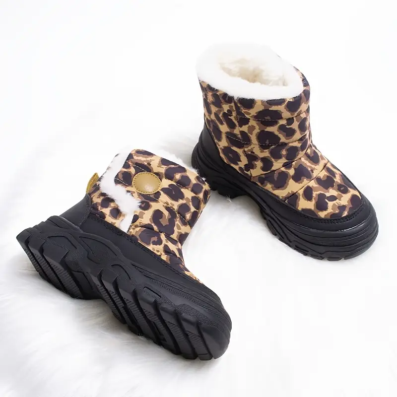 Bottes de neige fille en peluche chaude – motif léopard dessin animé hiver