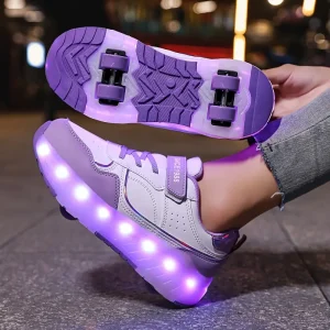 Patins à roulettes LED avec baskets respirantes – style skate pour ados