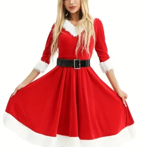 Déguisement de Noël femme – robe cape ceinture et chapeau assortis festifs