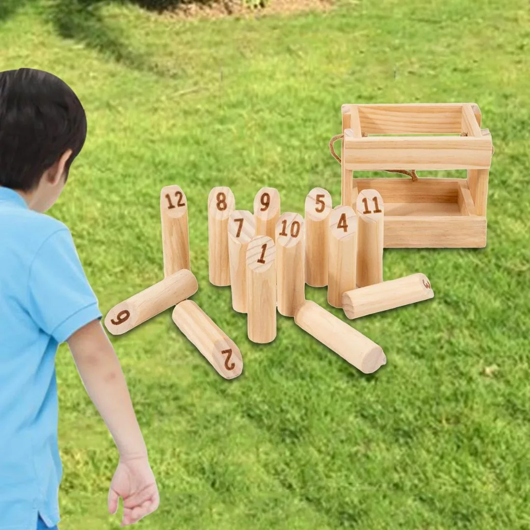 Jeux de quilles en bois – Jeu traditionnel en extérieur pour enfants – Bois naturel durable et ludique – Image 5