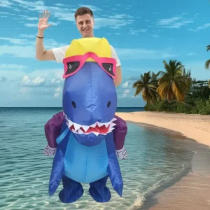 Costume dinosaure gonflable avec lunettes de soleil Bleues – effet garanti