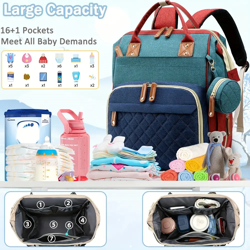 Sac à dos maman multifonction en nylon avec poche isotherme – organiseur couches – Image 3