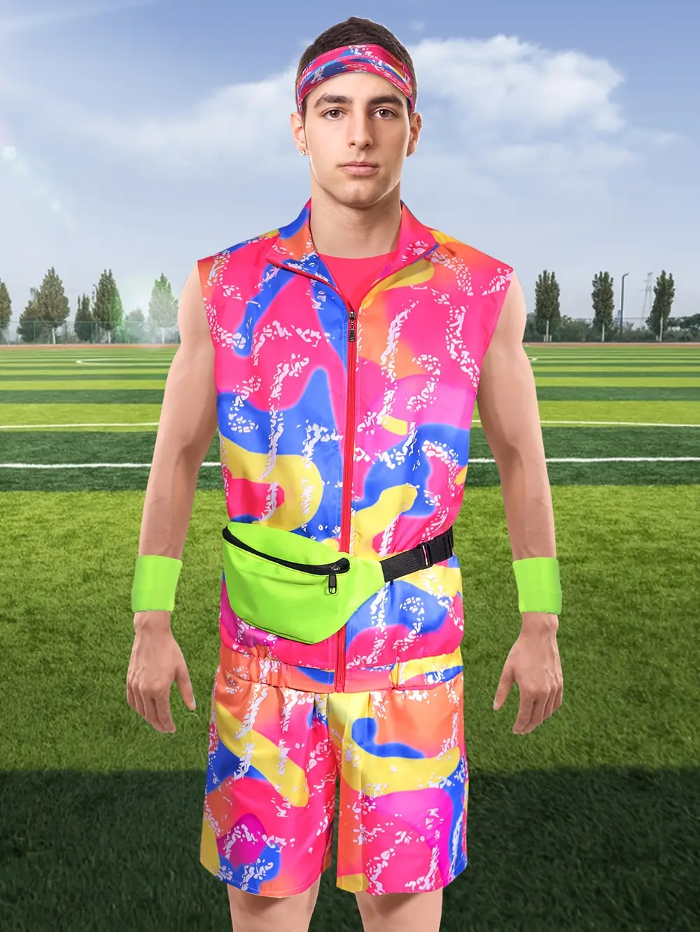 Déguisement homme vintage années 80 – tenue sport rétro avec accessoires complets – Image 2