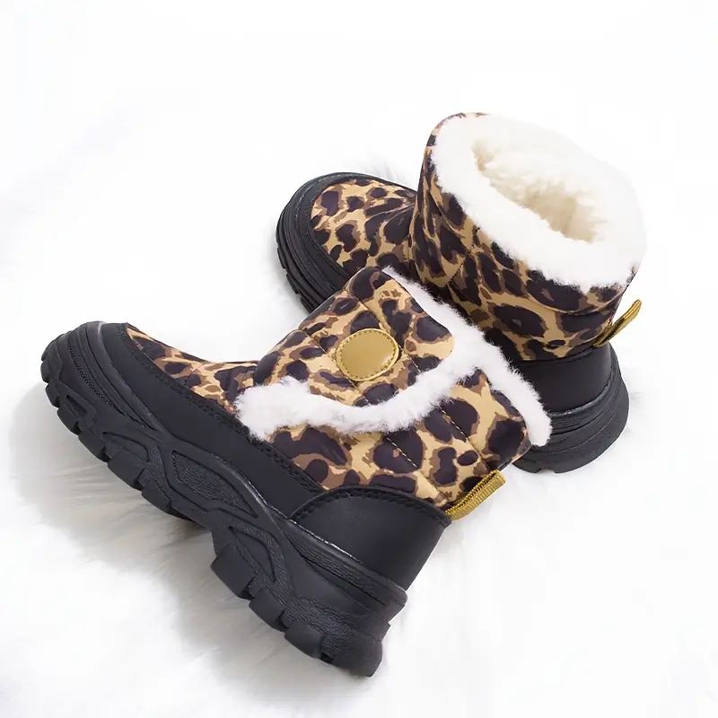 Bottes de neige fille en peluche chaude – motif léopard dessin animé hiver – Image 4