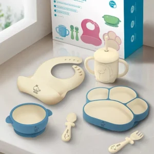 Set repas pour bébé – Antidérapant, incassable et 100% silicone – Favorise l&rsquo;autonomie dès 6 mois