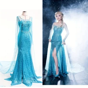 Robe princesse Elsa adulte scintillante – costume cosplay Reine Frozen femme